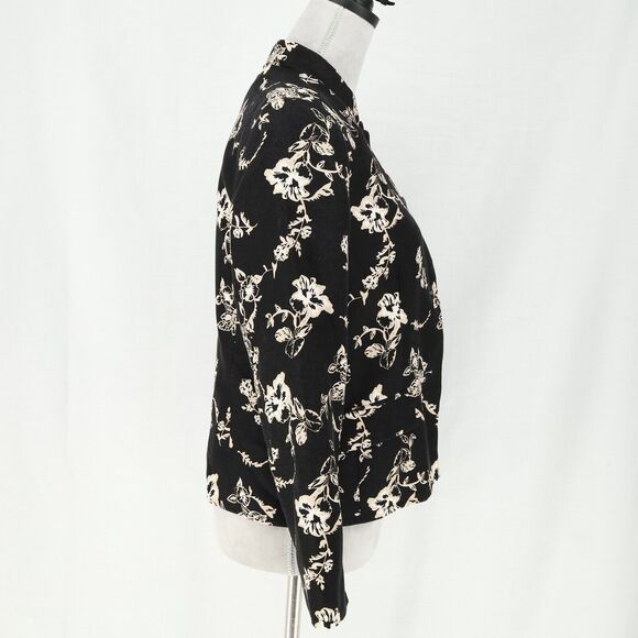 Charter Club Jacket Petites 6P Silk Black Ivory Floral Lined Blazer Vintage - Picture 12 of 13